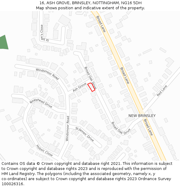 16, ASH GROVE, BRINSLEY, NOTTINGHAM, NG16 5DH: Location map and indicative extent of plot