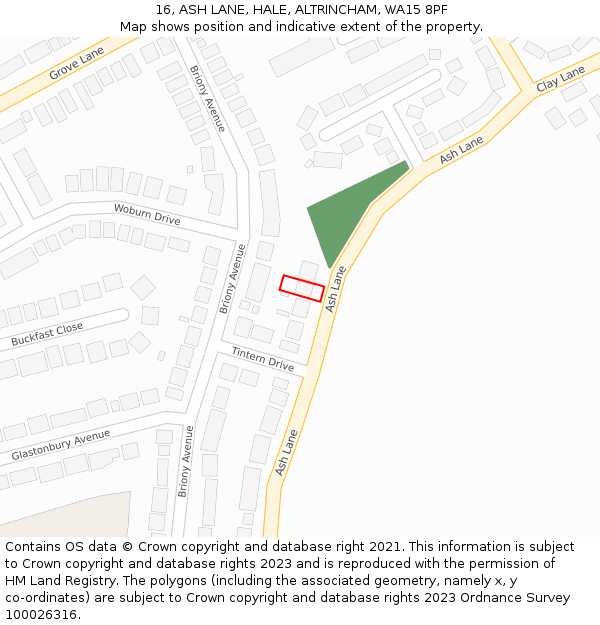 16, ASH LANE, HALE, ALTRINCHAM, WA15 8PF: Location map and indicative extent of plot