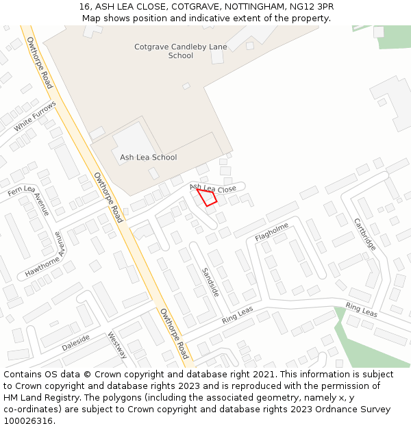 16, ASH LEA CLOSE, COTGRAVE, NOTTINGHAM, NG12 3PR: Location map and indicative extent of plot