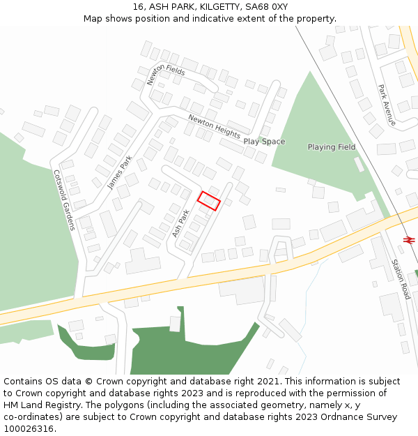 16, ASH PARK, KILGETTY, SA68 0XY: Location map and indicative extent of plot