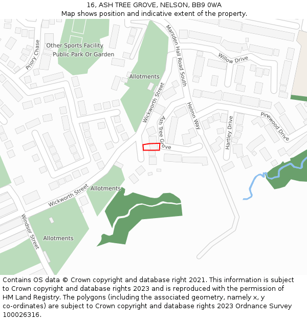 16, ASH TREE GROVE, NELSON, BB9 0WA: Location map and indicative extent of plot