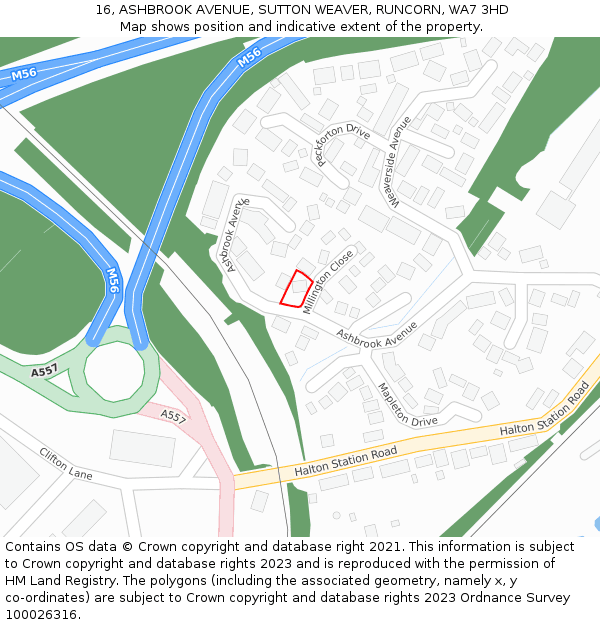 16, ASHBROOK AVENUE, SUTTON WEAVER, RUNCORN, WA7 3HD: Location map and indicative extent of plot