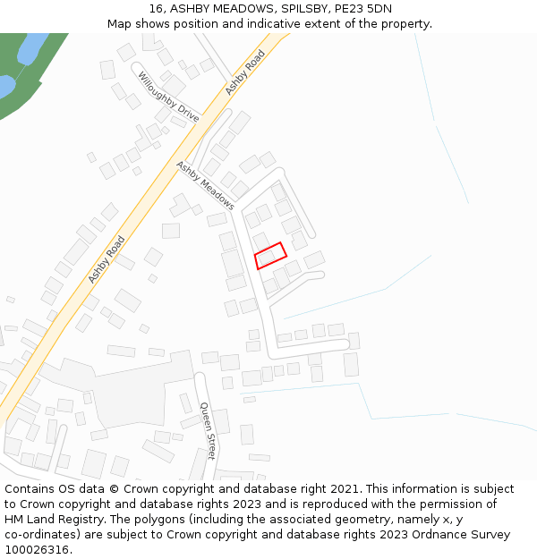 16, ASHBY MEADOWS, SPILSBY, PE23 5DN: Location map and indicative extent of plot