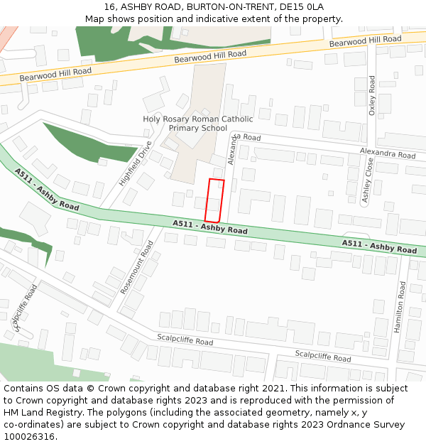 16, ASHBY ROAD, BURTON-ON-TRENT, DE15 0LA: Location map and indicative extent of plot