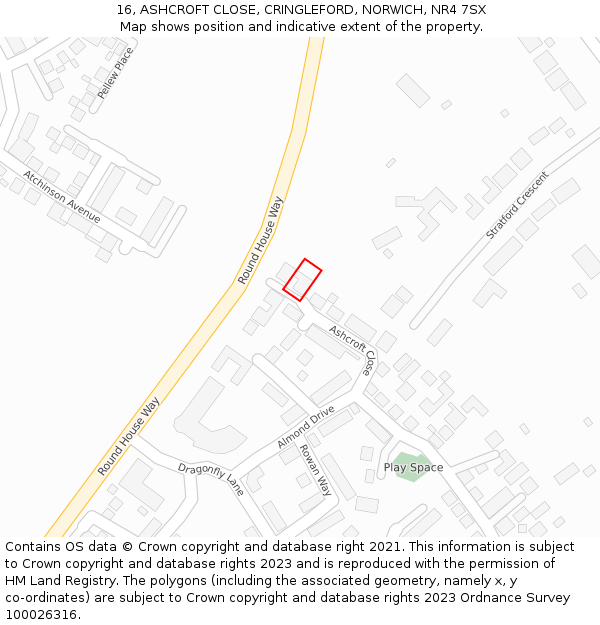 16, ASHCROFT CLOSE, CRINGLEFORD, NORWICH, NR4 7SX: Location map and indicative extent of plot