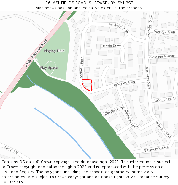 16, ASHFIELDS ROAD, SHREWSBURY, SY1 3SB: Location map and indicative extent of plot