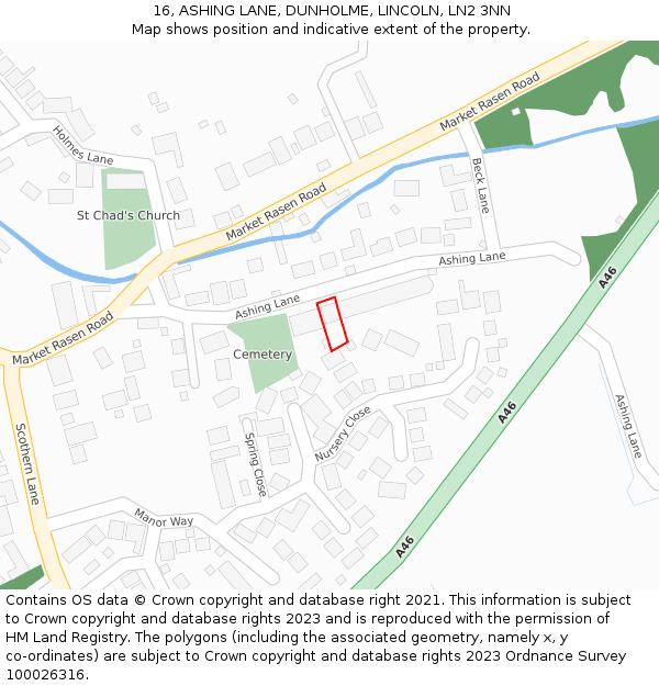 16, ASHING LANE, DUNHOLME, LINCOLN, LN2 3NN: Location map and indicative extent of plot