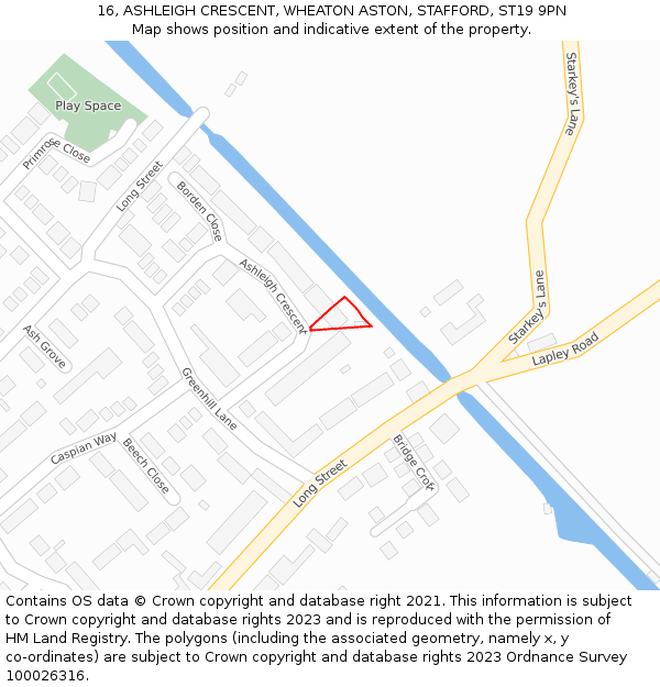 16, ASHLEIGH CRESCENT, WHEATON ASTON, STAFFORD, ST19 9PN: Location map and indicative extent of plot