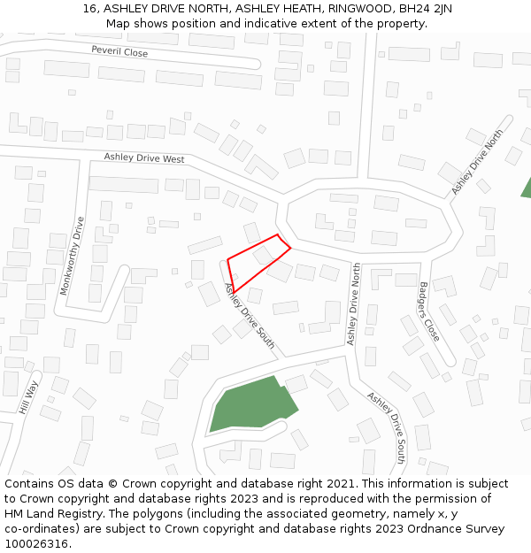 16, ASHLEY DRIVE NORTH, ASHLEY HEATH, RINGWOOD, BH24 2JN: Location map and indicative extent of plot