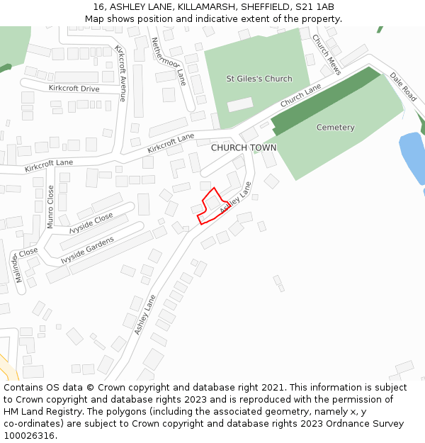 16, ASHLEY LANE, KILLAMARSH, SHEFFIELD, S21 1AB: Location map and indicative extent of plot