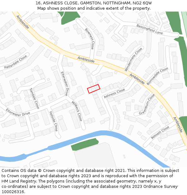 16, ASHNESS CLOSE, GAMSTON, NOTTINGHAM, NG2 6QW: Location map and indicative extent of plot