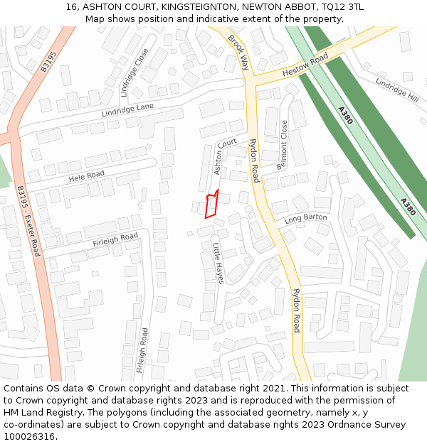 16, ASHTON COURT, KINGSTEIGNTON, NEWTON ABBOT, TQ12 3TL: Location map and indicative extent of plot