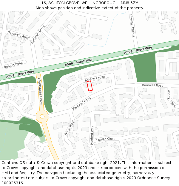 16, ASHTON GROVE, WELLINGBOROUGH, NN8 5ZA: Location map and indicative extent of plot