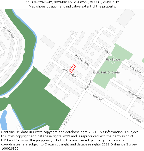 16, ASHTON WAY, BROMBOROUGH POOL, WIRRAL, CH62 4UD: Location map and indicative extent of plot