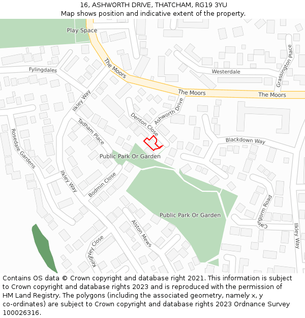 16, ASHWORTH DRIVE, THATCHAM, RG19 3YU: Location map and indicative extent of plot