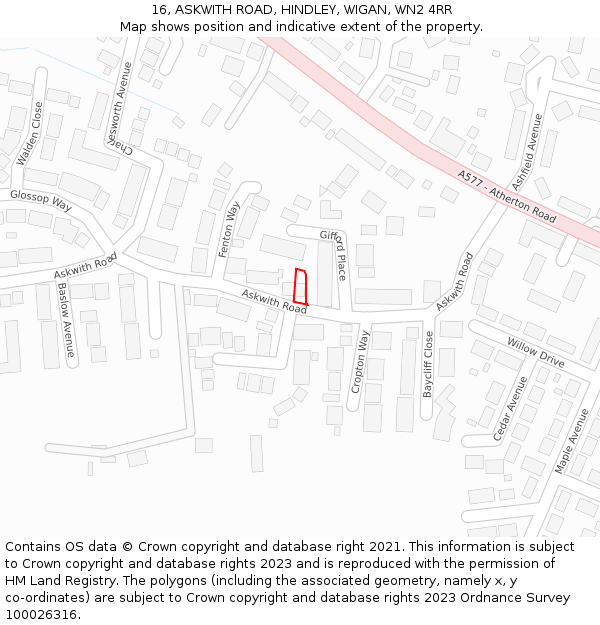 16, ASKWITH ROAD, HINDLEY, WIGAN, WN2 4RR: Location map and indicative extent of plot