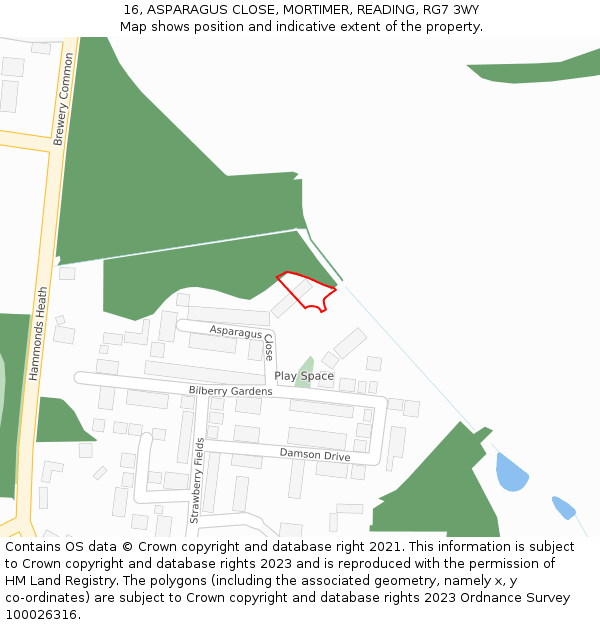 16, ASPARAGUS CLOSE, MORTIMER, READING, RG7 3WY: Location map and indicative extent of plot