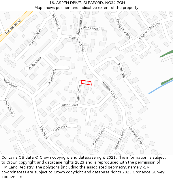 16, ASPEN DRIVE, SLEAFORD, NG34 7GN: Location map and indicative extent of plot