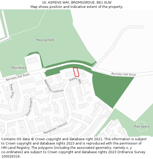 16, ASPENS WAY, BROMSGROVE, B61 0UW: Location map and indicative extent of plot