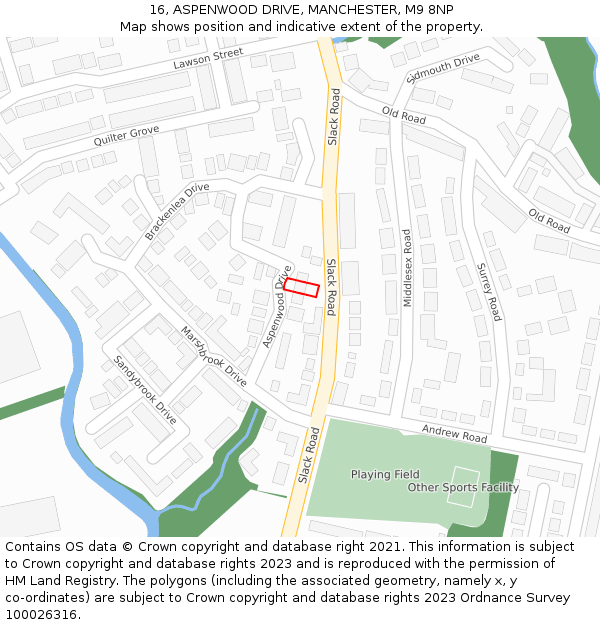 16, ASPENWOOD DRIVE, MANCHESTER, M9 8NP: Location map and indicative extent of plot