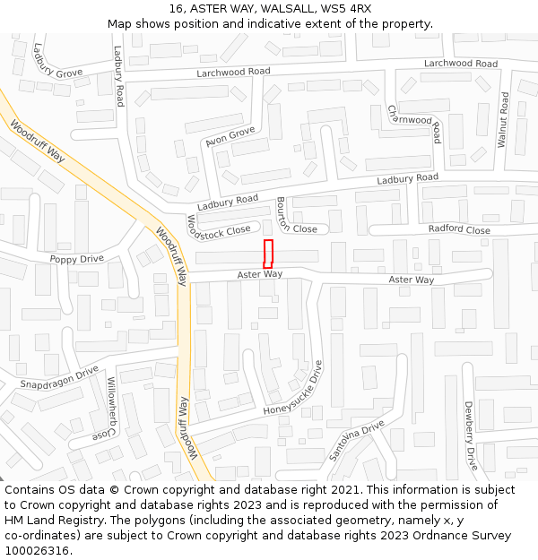 16, ASTER WAY, WALSALL, WS5 4RX: Location map and indicative extent of plot