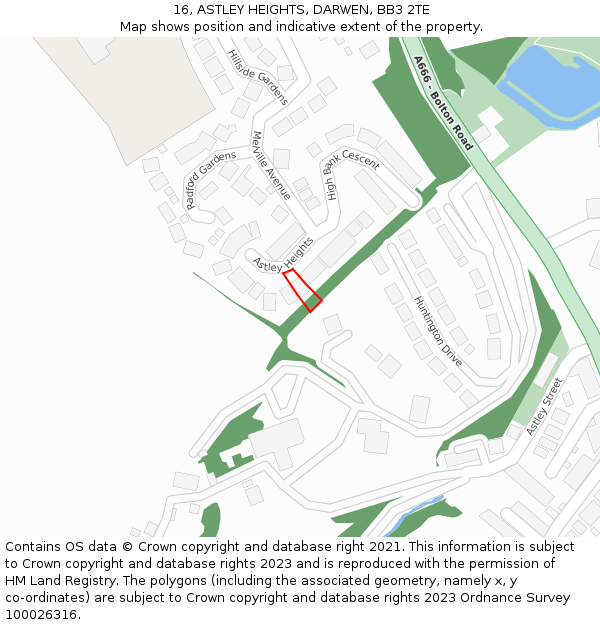 16, ASTLEY HEIGHTS, DARWEN, BB3 2TE: Location map and indicative extent of plot
