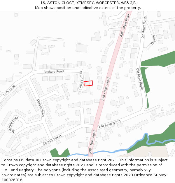 16, ASTON CLOSE, KEMPSEY, WORCESTER, WR5 3JR: Location map and indicative extent of plot