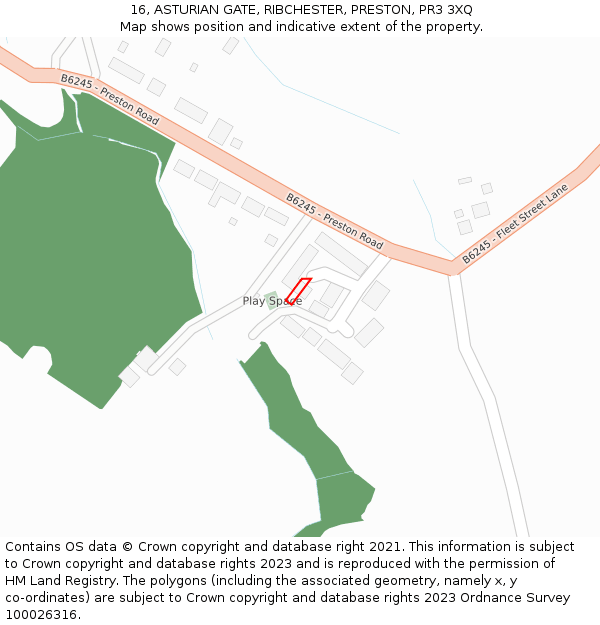 16, ASTURIAN GATE, RIBCHESTER, PRESTON, PR3 3XQ: Location map and indicative extent of plot