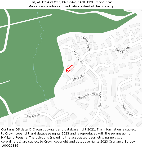 16, ATHENA CLOSE, FAIR OAK, EASTLEIGH, SO50 8QP: Location map and indicative extent of plot