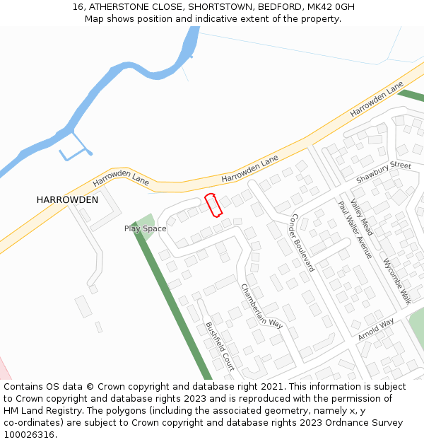 16, ATHERSTONE CLOSE, SHORTSTOWN, BEDFORD, MK42 0GH: Location map and indicative extent of plot
