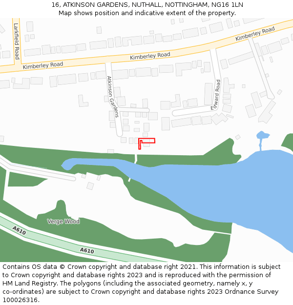 16, ATKINSON GARDENS, NUTHALL, NOTTINGHAM, NG16 1LN: Location map and indicative extent of plot