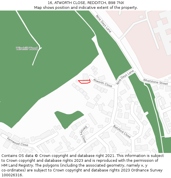 16, ATWORTH CLOSE, REDDITCH, B98 7NX: Location map and indicative extent of plot