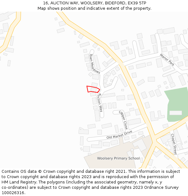 16, AUCTION WAY, WOOLSERY, BIDEFORD, EX39 5TP: Location map and indicative extent of plot