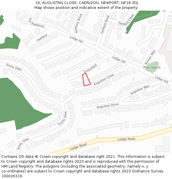 16, AUGUSTAN CLOSE, CAERLEON, NEWPORT, NP18 3DJ: Location map and indicative extent of plot