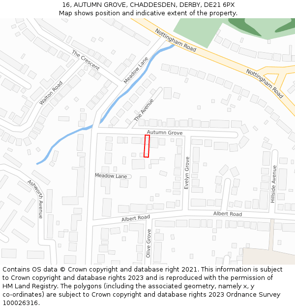 16, AUTUMN GROVE, CHADDESDEN, DERBY, DE21 6PX: Location map and indicative extent of plot