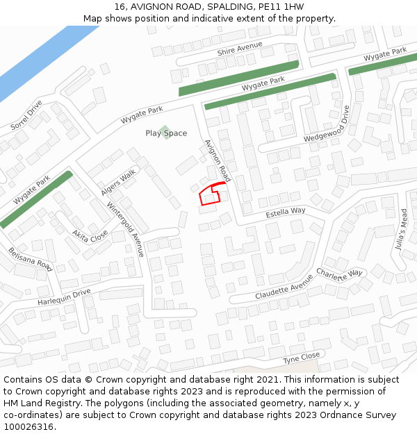 16, AVIGNON ROAD, SPALDING, PE11 1HW: Location map and indicative extent of plot