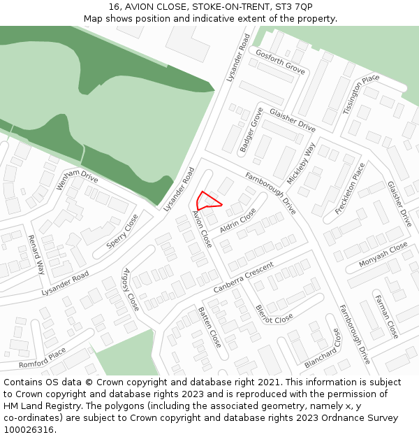 16, AVION CLOSE, STOKE-ON-TRENT, ST3 7QP: Location map and indicative extent of plot