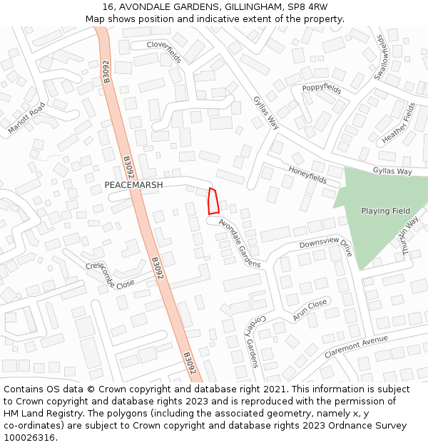 16, AVONDALE GARDENS, GILLINGHAM, SP8 4RW: Location map and indicative extent of plot