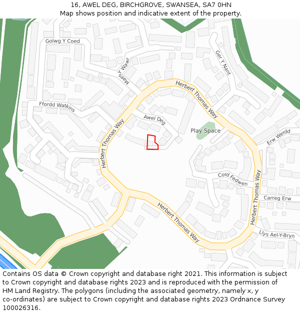 16, AWEL DEG, BIRCHGROVE, SWANSEA, SA7 0HN: Location map and indicative extent of plot