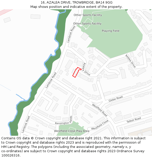 16, AZALEA DRIVE, TROWBRIDGE, BA14 9GG: Location map and indicative extent of plot