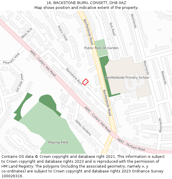 16, BACKSTONE BURN, CONSETT, DH8 0AZ: Location map and indicative extent of plot