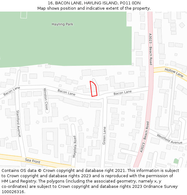 16, BACON LANE, HAYLING ISLAND, PO11 0DN: Location map and indicative extent of plot