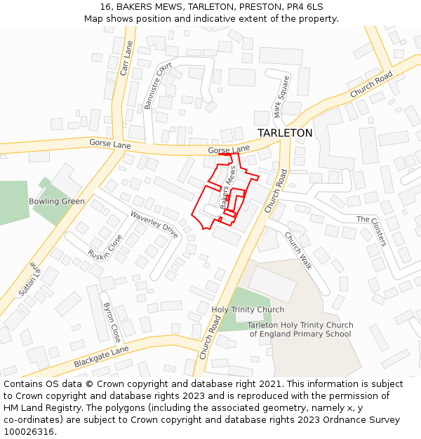 16, BAKERS MEWS, TARLETON, PRESTON, PR4 6LS: Location map and indicative extent of plot