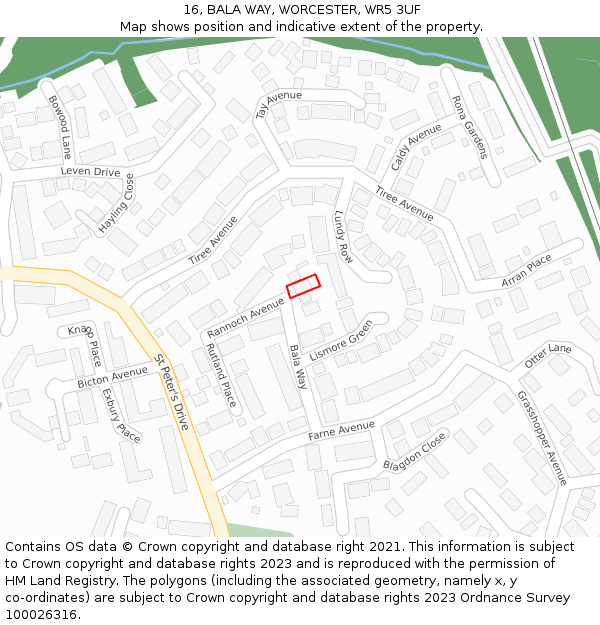 16, BALA WAY, WORCESTER, WR5 3UF: Location map and indicative extent of plot