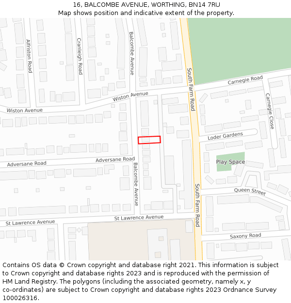 16, BALCOMBE AVENUE, WORTHING, BN14 7RU: Location map and indicative extent of plot