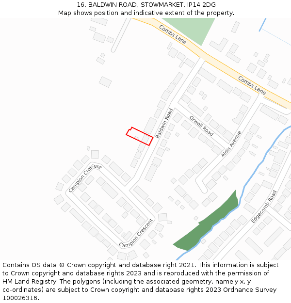 16, BALDWIN ROAD, STOWMARKET, IP14 2DG: Location map and indicative extent of plot
