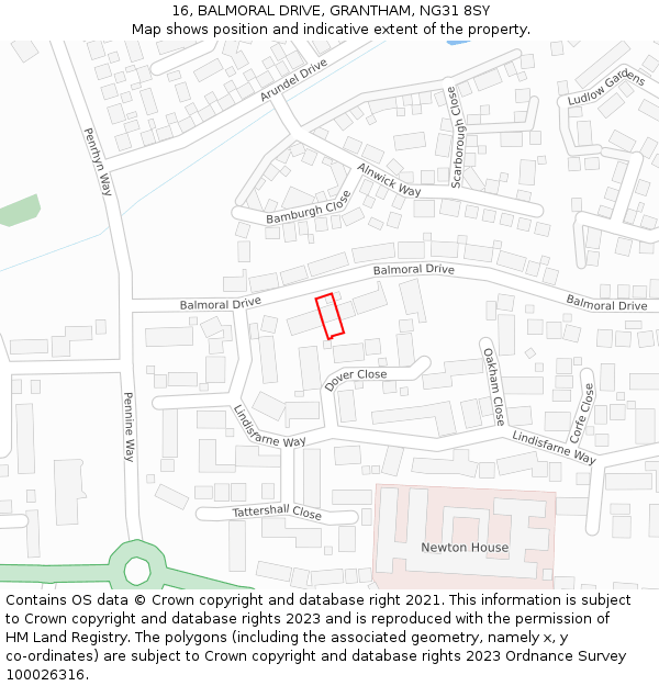 16, BALMORAL DRIVE, GRANTHAM, NG31 8SY: Location map and indicative extent of plot