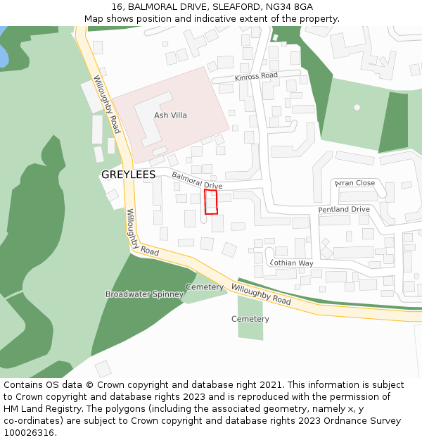 16, BALMORAL DRIVE, SLEAFORD, NG34 8GA: Location map and indicative extent of plot