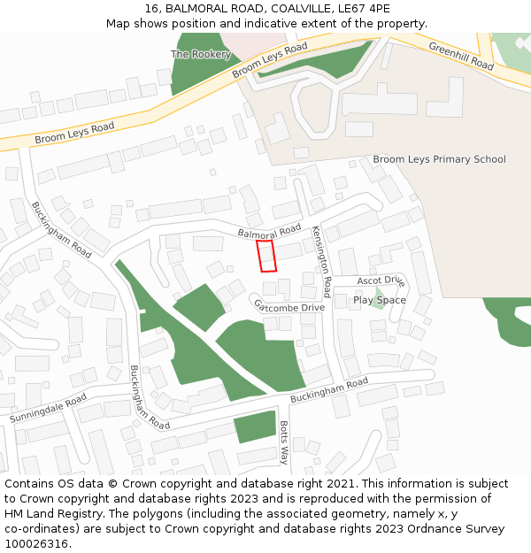 16, BALMORAL ROAD, COALVILLE, LE67 4PE: Location map and indicative extent of plot