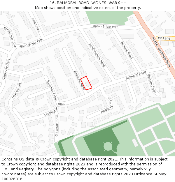 16, BALMORAL ROAD, WIDNES, WA8 9HH: Location map and indicative extent of plot